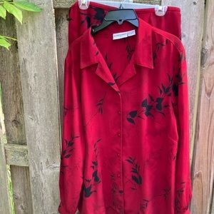A Vintage Alfred Dunner Red & Black Blouse & Skirt set